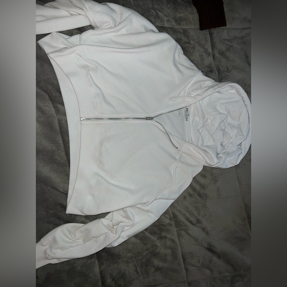 Hollister crop white hoodie jacket size L